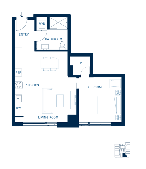 Shoresmith Apartments 1x1 L Floor Plan